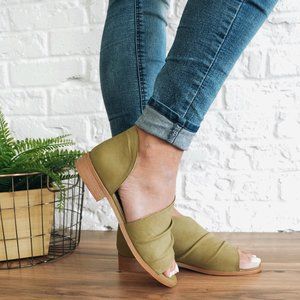 NWT Asymmetrical Leather Flat - in Khaki